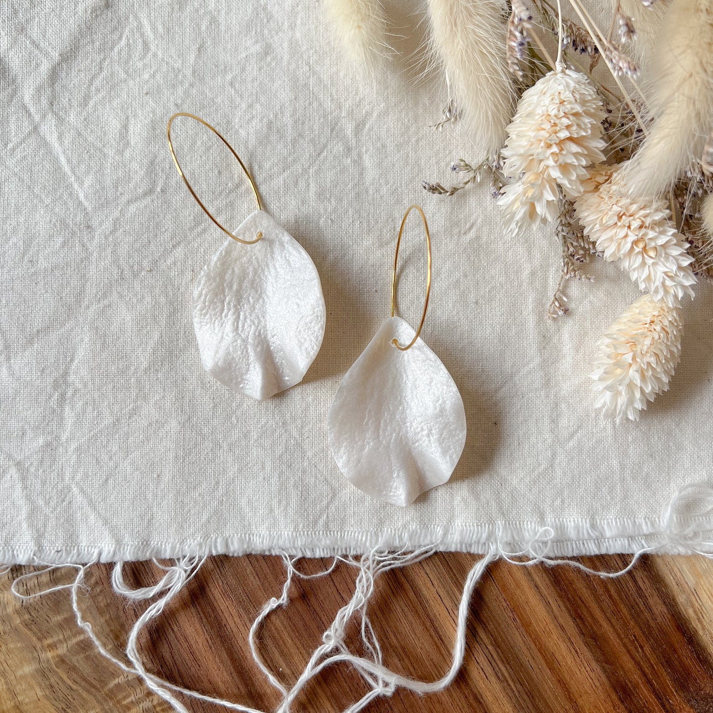 Large Petal Hoop Earrings In Pearl White