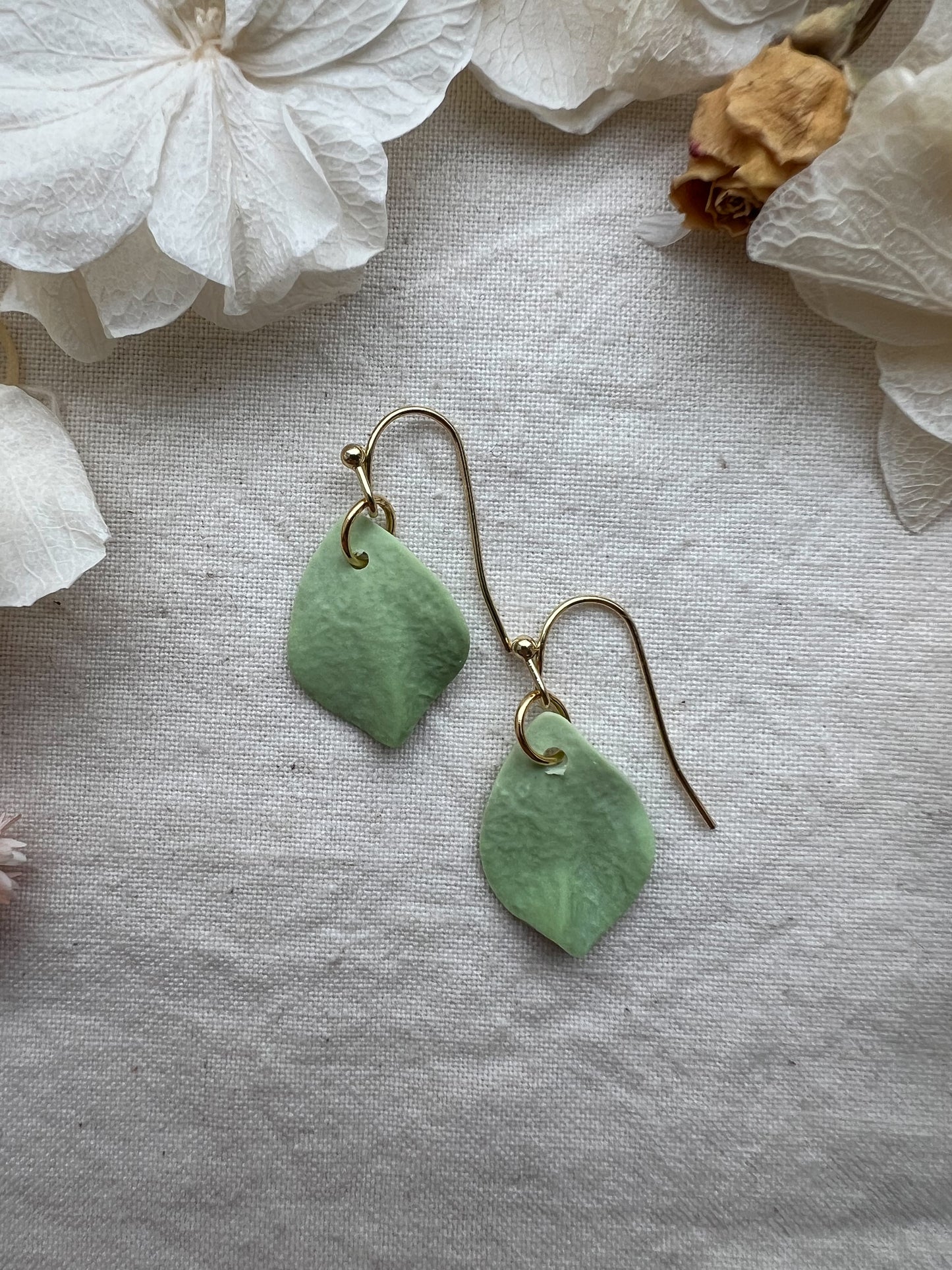 Tiny Petal Hook Earrings in Apple Green