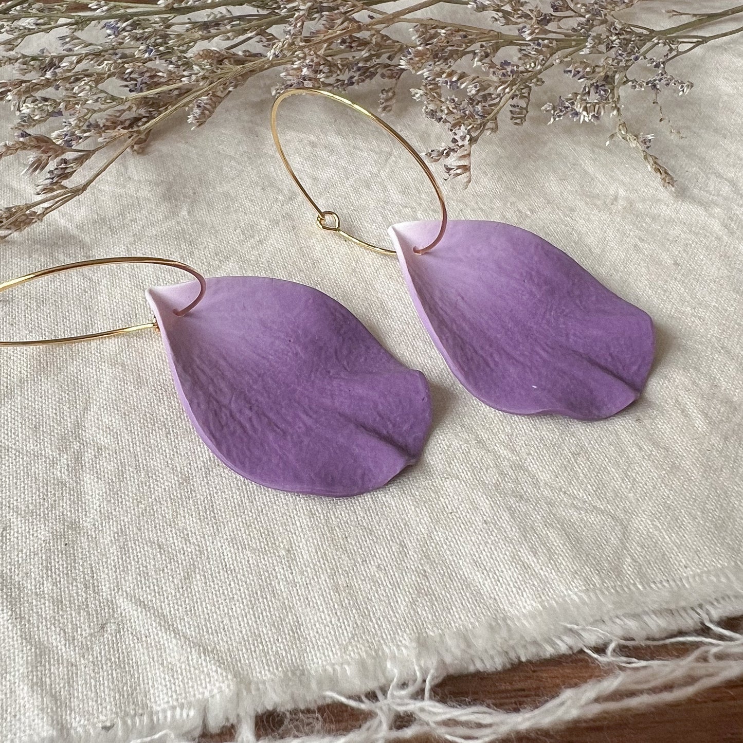 Large Petal Hoop Earrings In Lilac Ombré