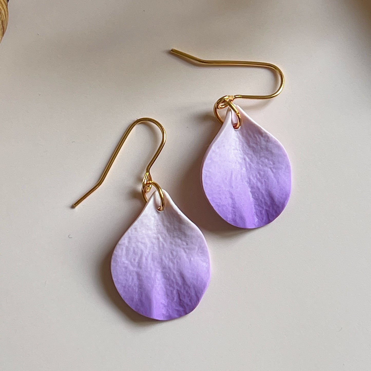 DELEN | small rose petal hook earrings in lilac ombré