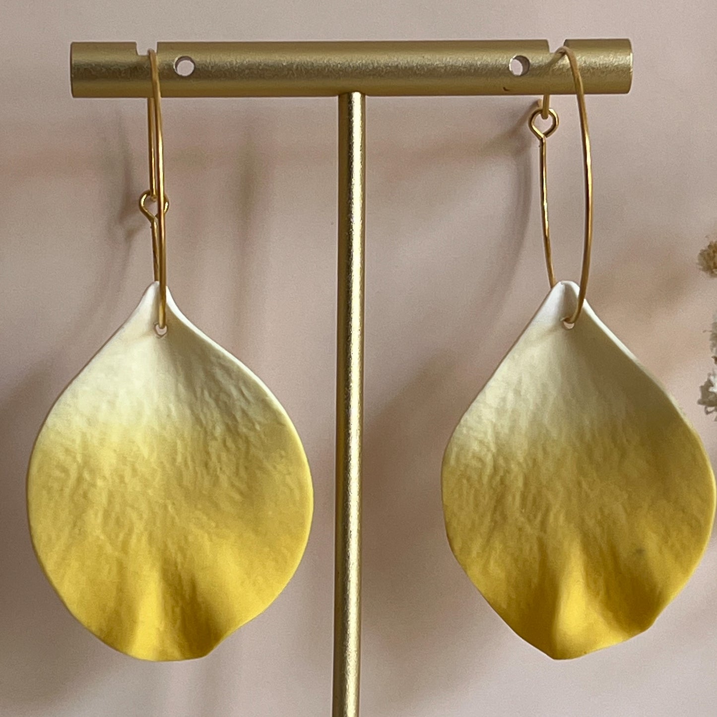 DELEN | large rose petal 30mm hoop earrings in ombré spring yellow