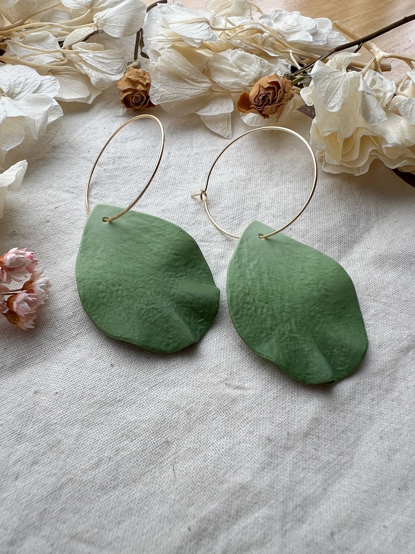 Large Petal Hoop Earrings In Apple Green