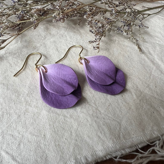 Double Petal Hook Earrings In Lilac Ombré