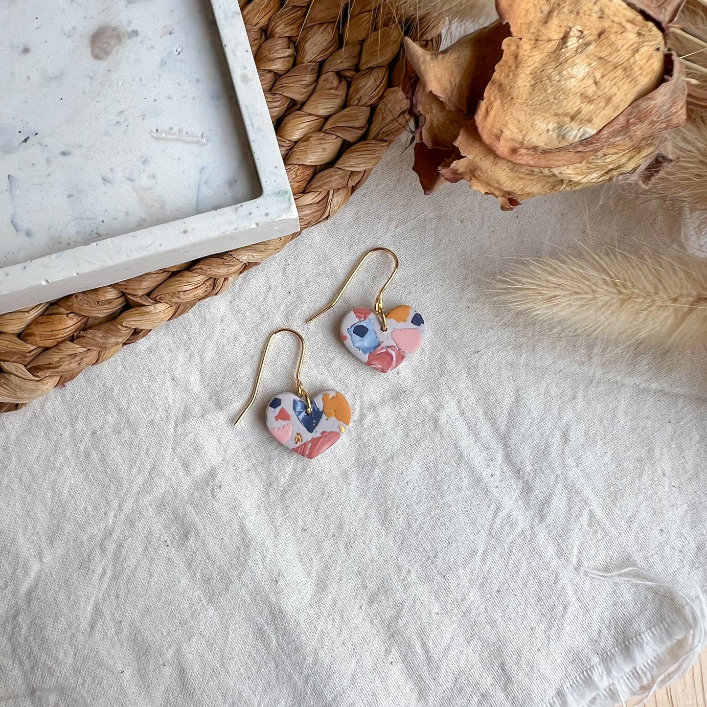 KARA | Heart hook earrings in cubist terrazzo