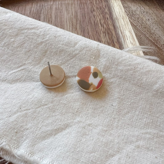 Medium Round Stud Earring in Warm Spring Terrazzo