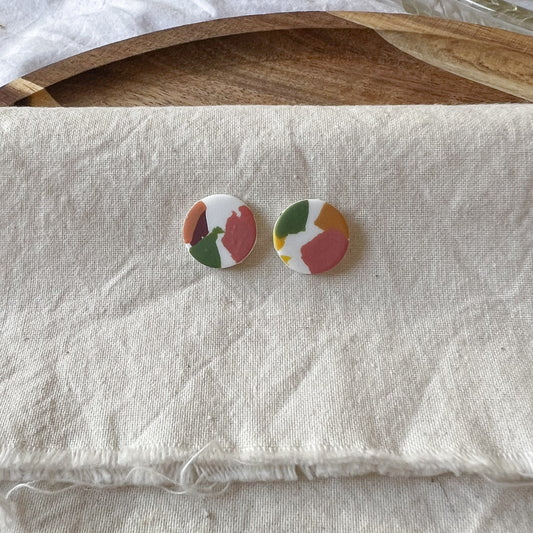 Large Round Stud Earring in Warm Spring Terrazzo
