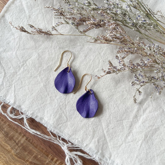 Small Petal Hook Earrings In Deep Purple