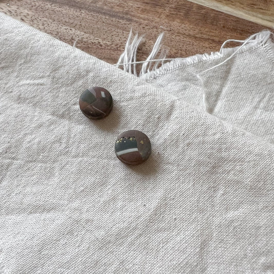 Small Round Stud Earring in Earth Tone Abstract Marble