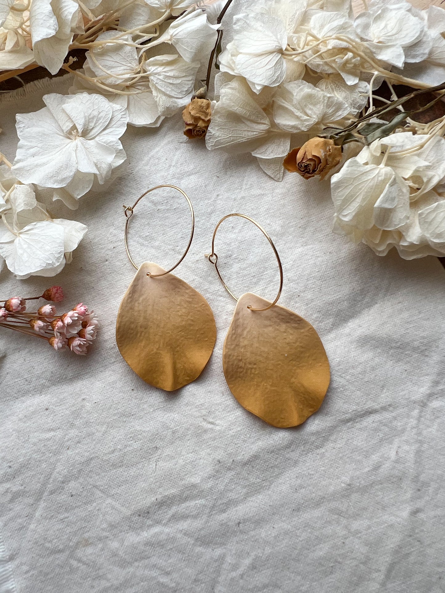 Large Petal Hoop Earrings In Yellow Ochre