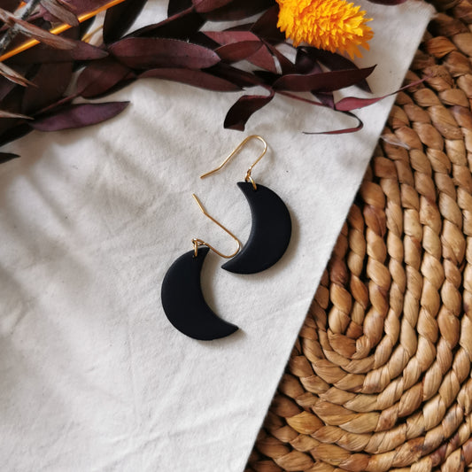LUNAR | large crescent moon hook earrings in midnight black
