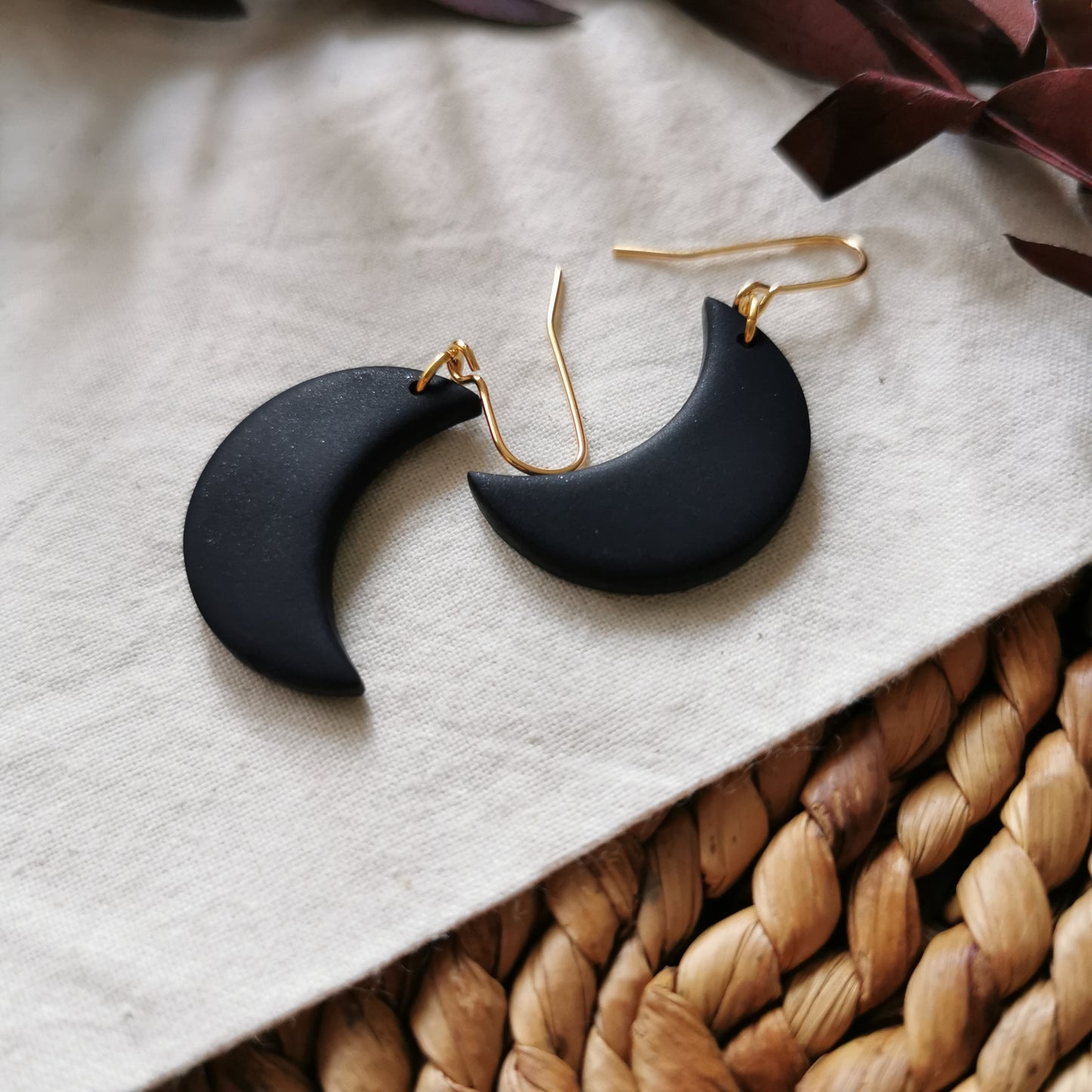 LUNAR | large crescent moon hook earrings in midnight black