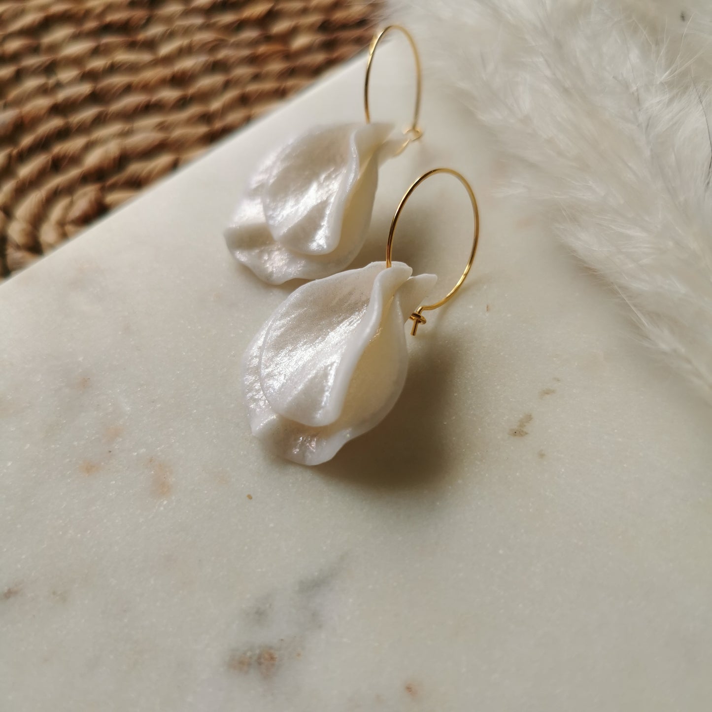 DELEN DOUBLE | medium rose petal 20mm hoop earrings in mother of pearl