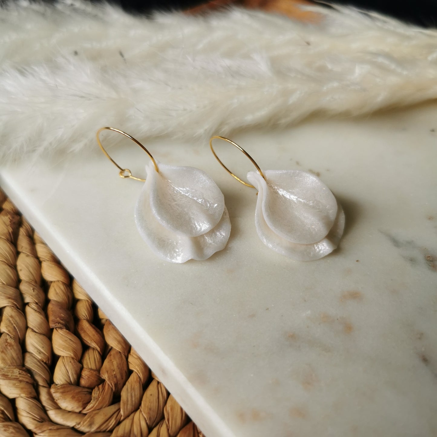 DELEN DOUBLE | medium rose petal 20mm hoop earrings in mother of pearl