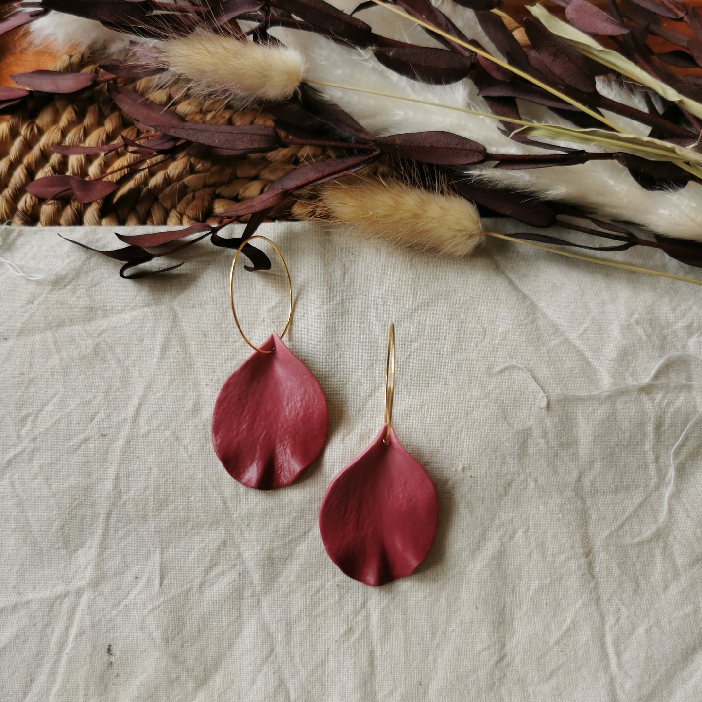 DELEN | large rose petal 30mm hoop earrings in autumn rose pink ombre