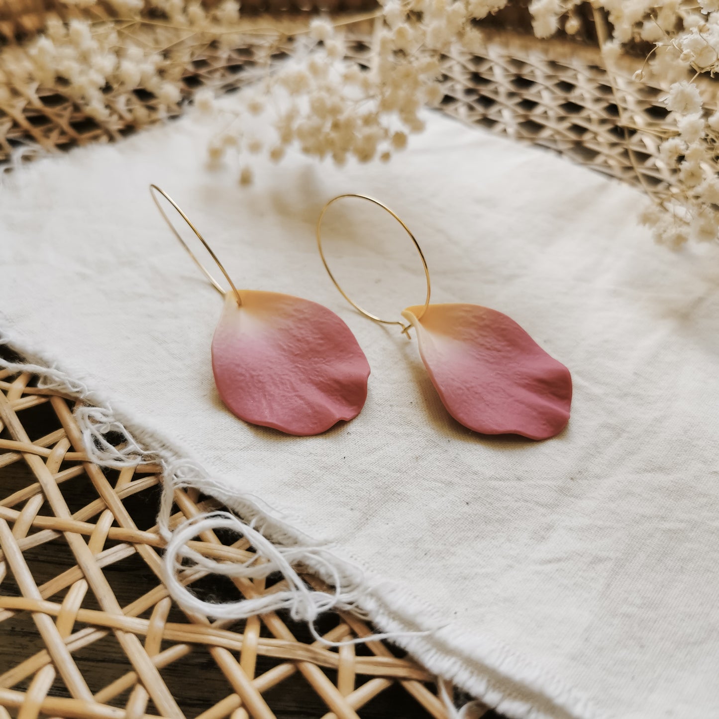 DELEN | large rose petal 30mm hoop earrings in dusky pink ombre