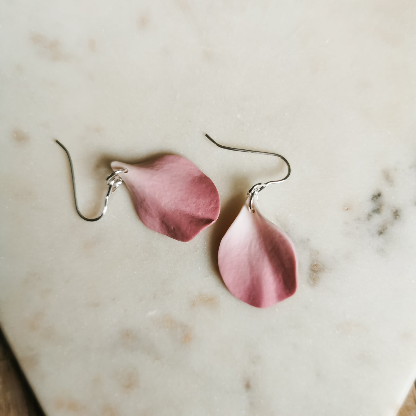 DELEN | small rose petal hook earrings in dusky pink ombre