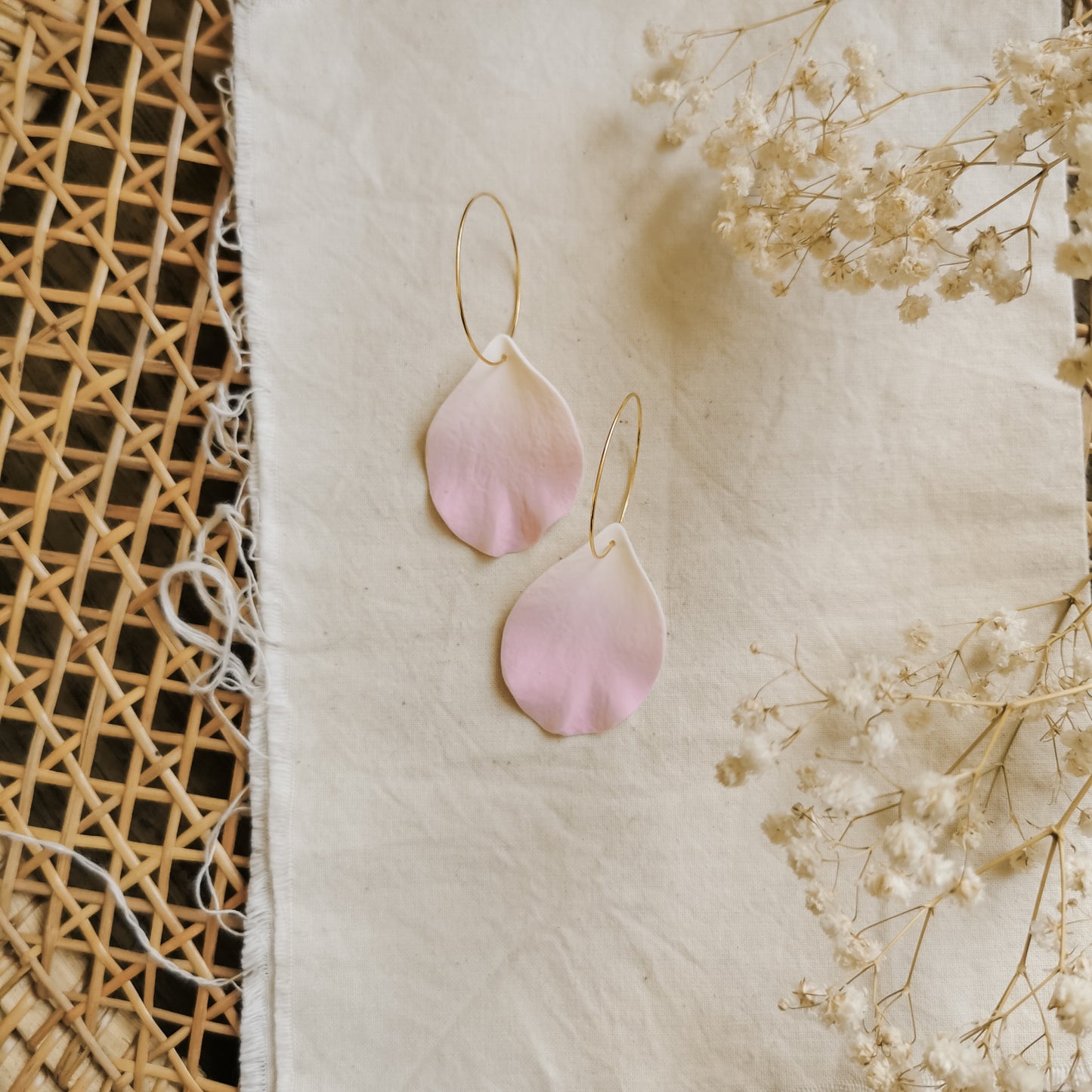 DELEN | large rose petal 30mm hoop earrings in pale pink ombre