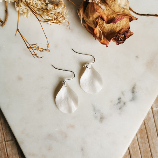 Small Petal Hook Earrings in Pearl White