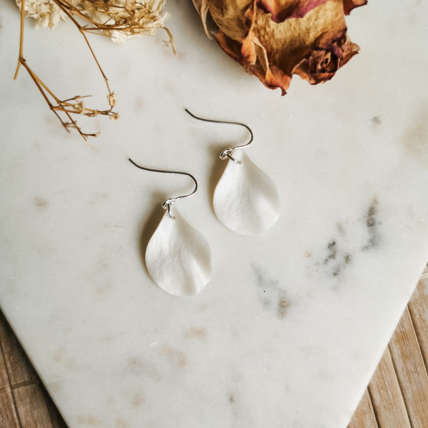 DELEN | small rose petal hook earrings in mother of pearl