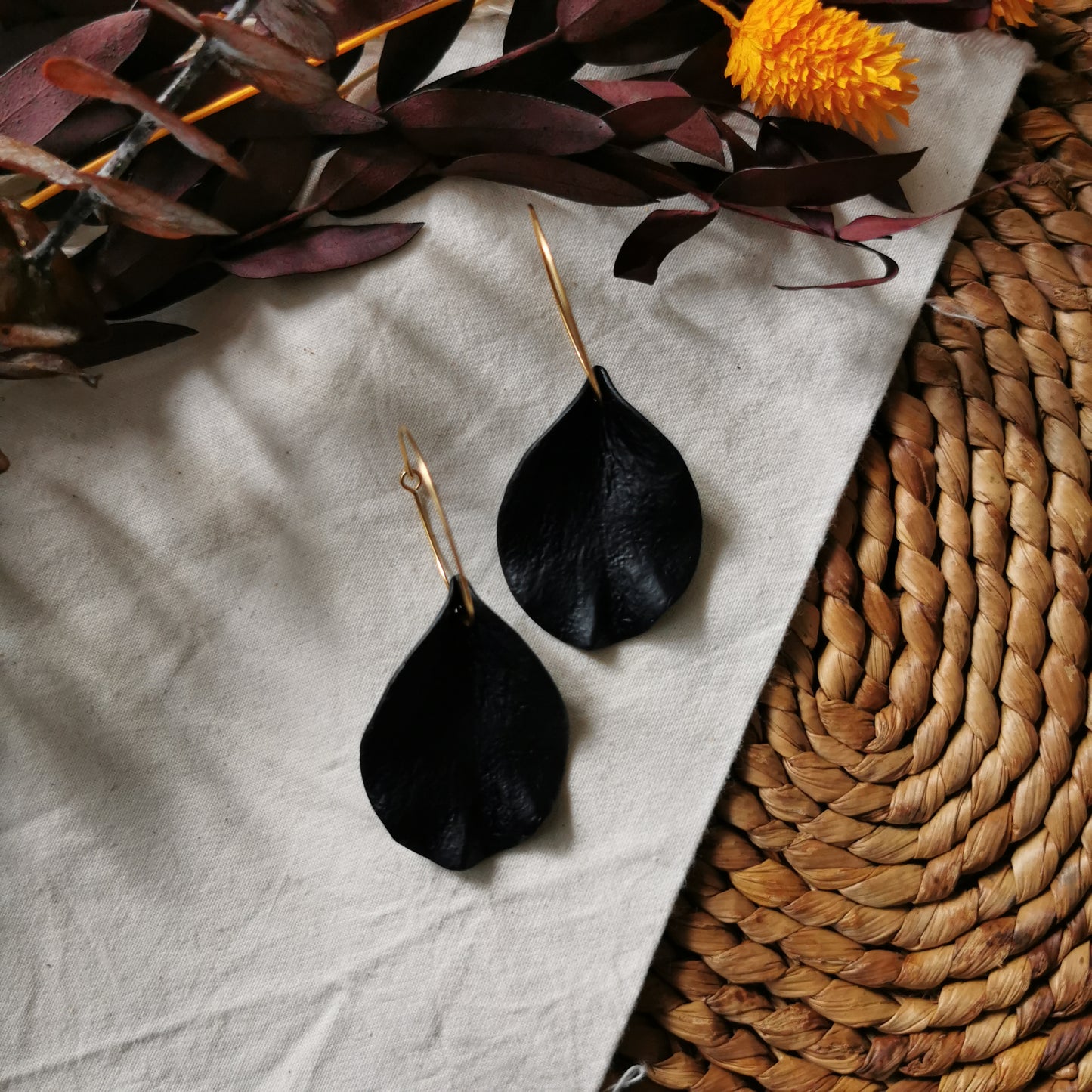 DELEN | large rose petal 30mm hoop earrings in black velvet