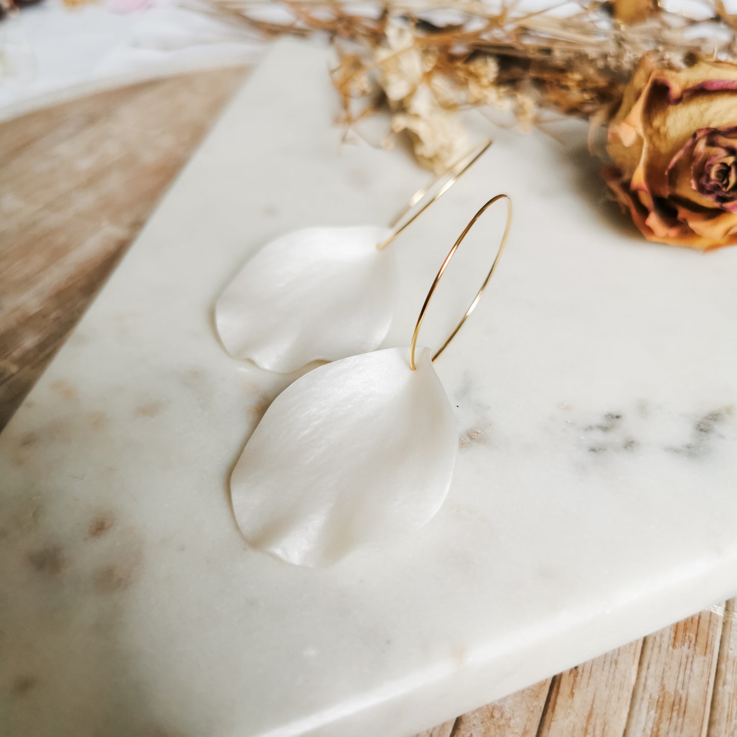 DELEN | large rose petal 30mm hoop earrings in mother of pearl