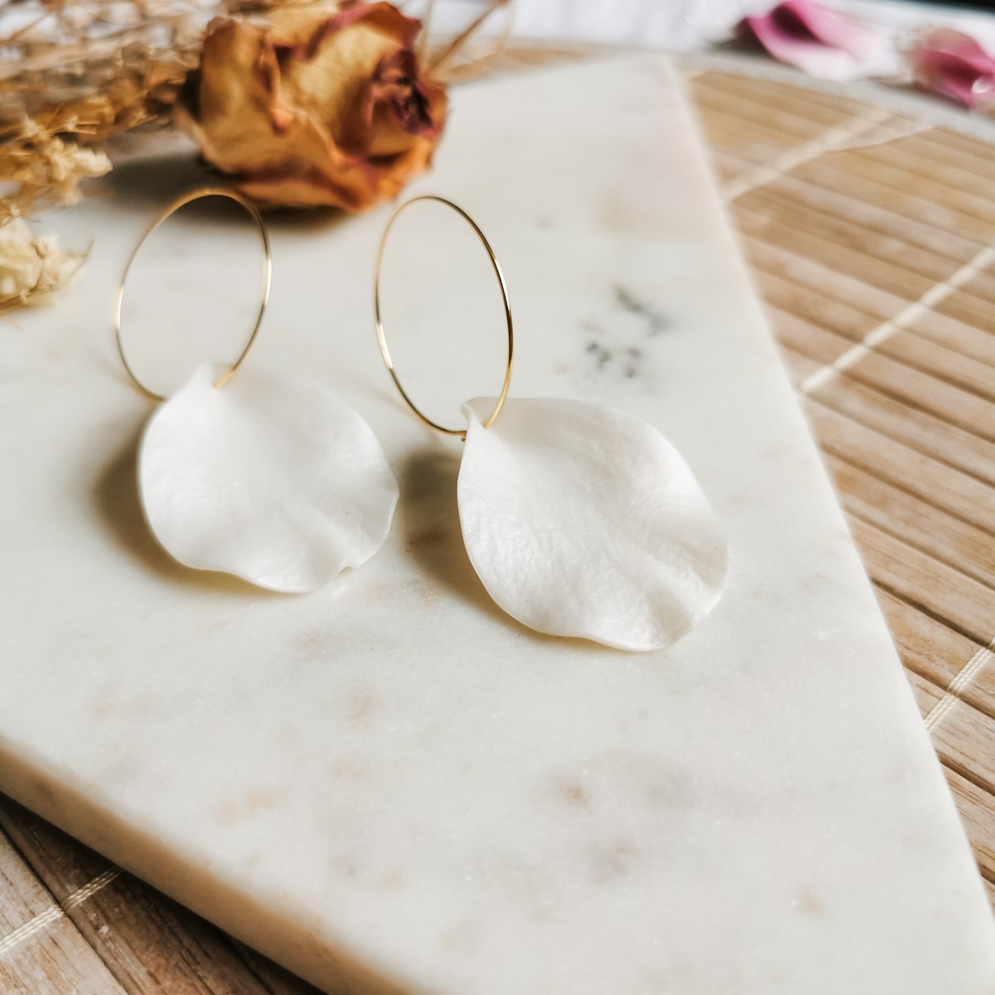 DELEN | large rose petal 30mm hoop earrings in mother of pearl