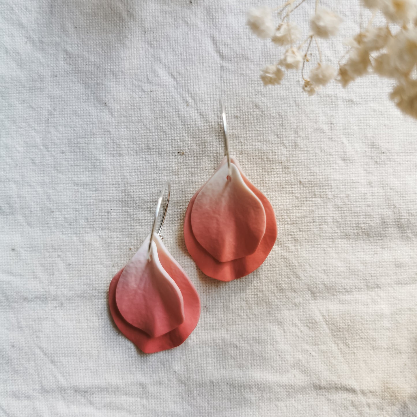 DELEN DOUBLE | medium rose petal 20mm hoop earrings in coral pink ombre