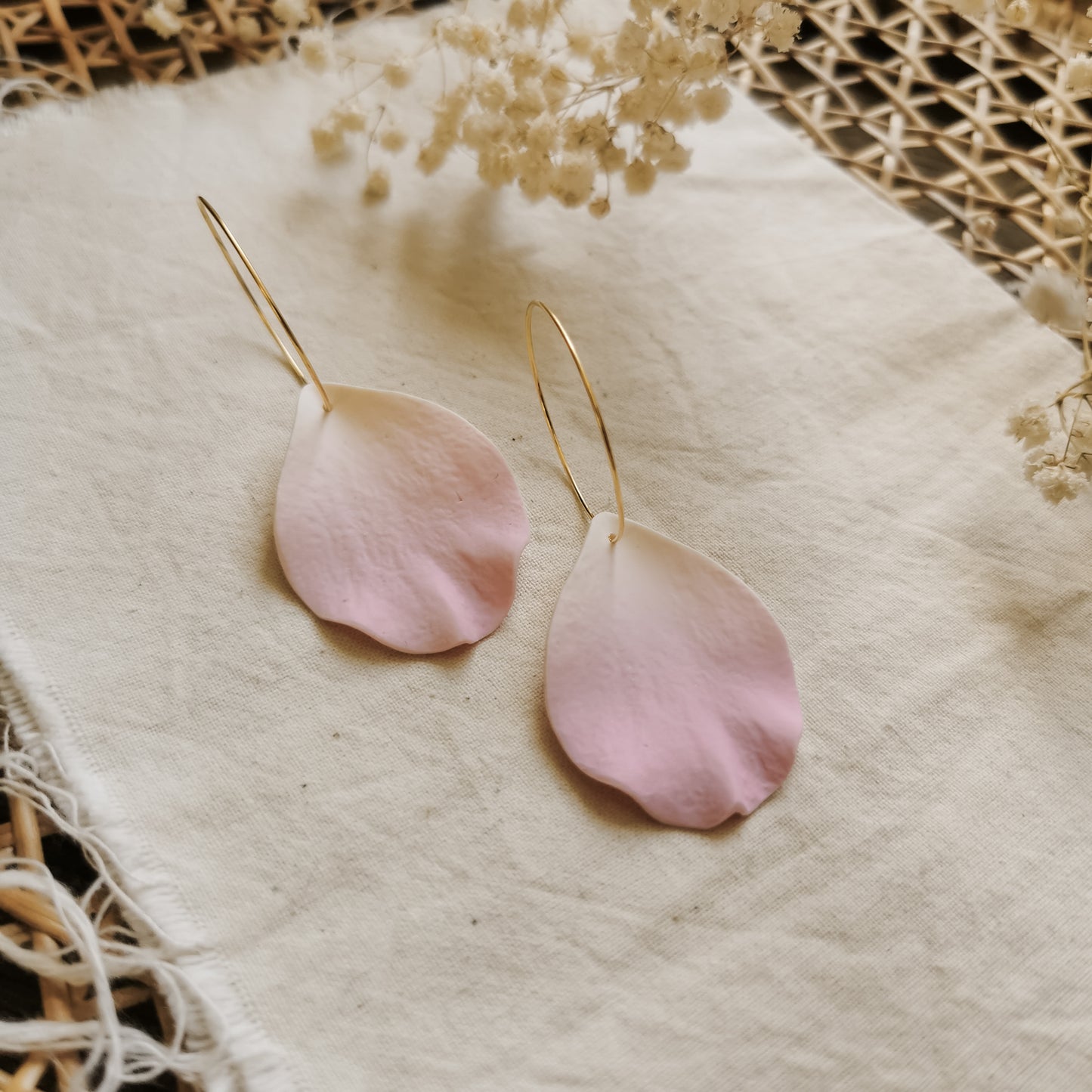 DELEN | large rose petal 30mm hoop earrings in pale pink ombre