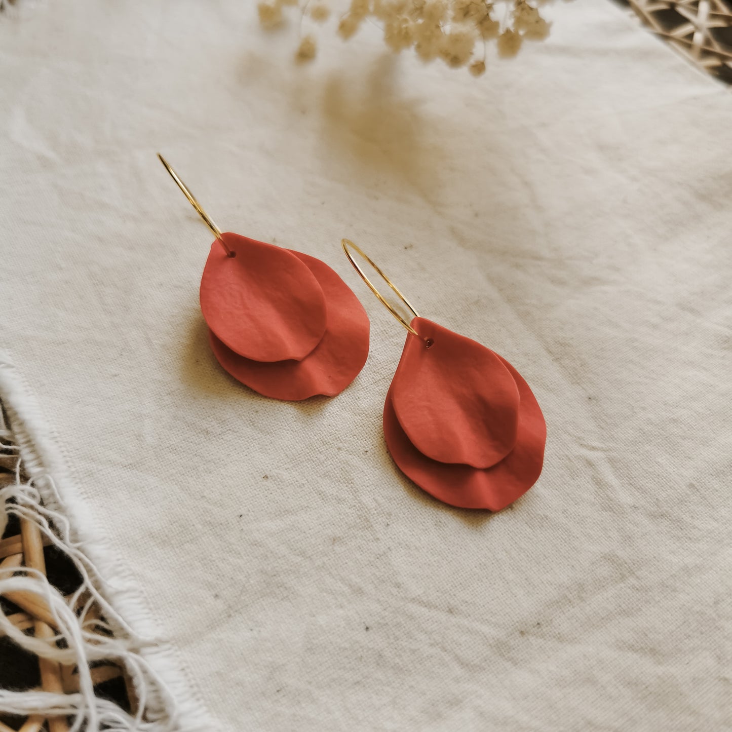 DELEN DOUBLE | medium rose petal 20mm hoop earrings in coral pink
