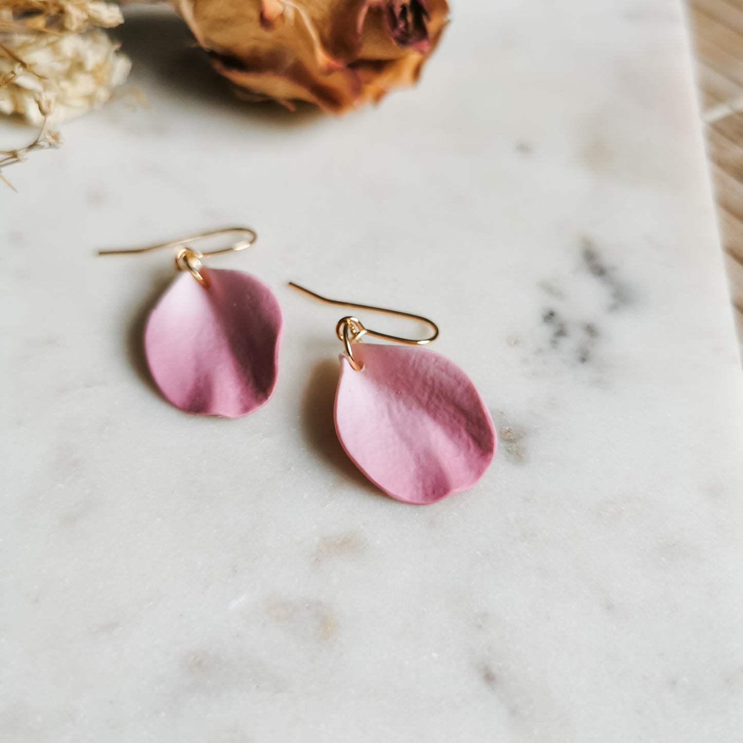 DELEN | small rose petal hook earrings in dusky pink ombre