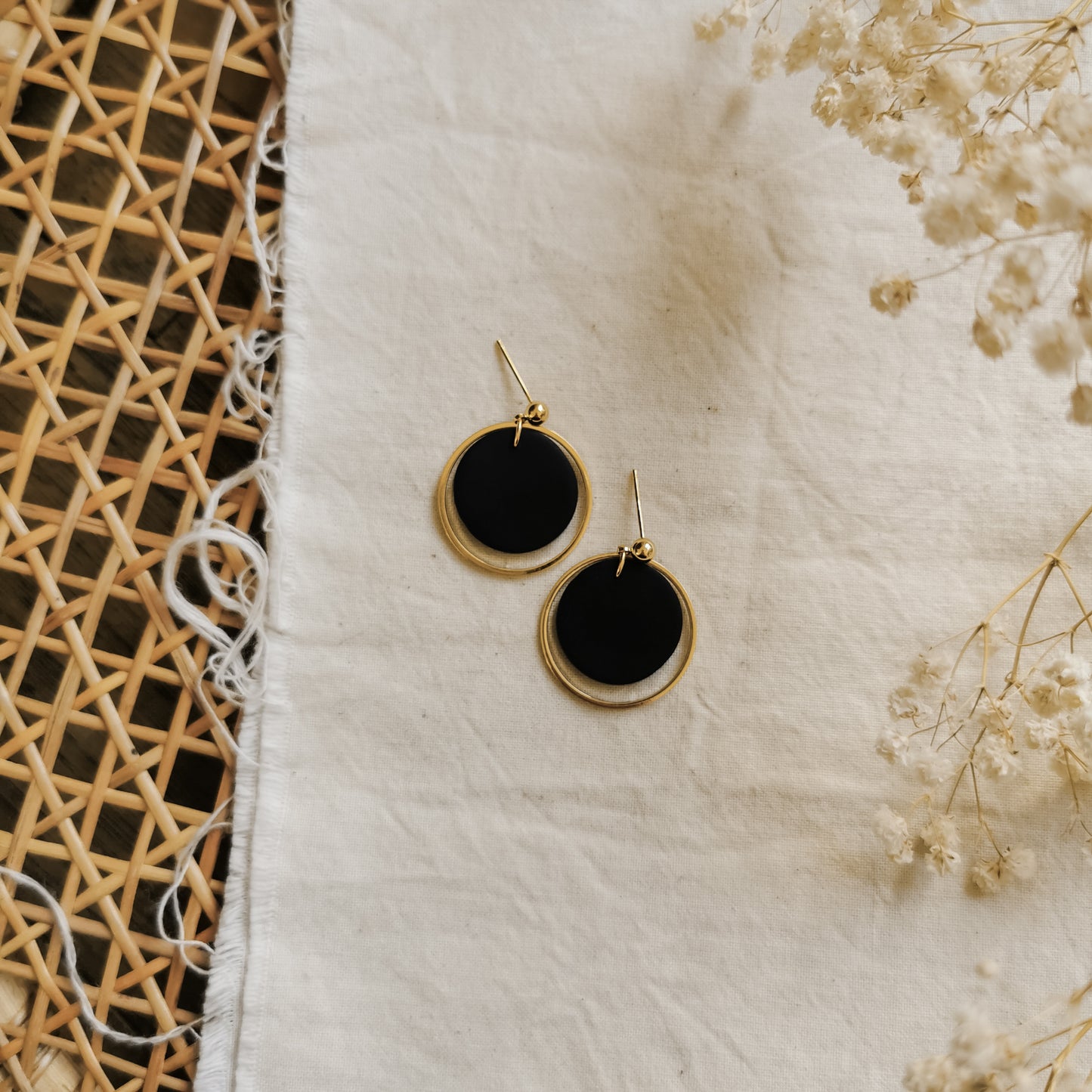 AVAL LAGAS | round hoop with circle detail stud drop earrings in midnight black