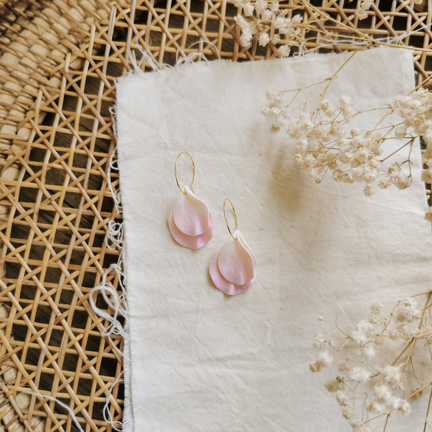 DELEN DOUBLE | medium rose petal 20mm hoop earrings in pale pink ombre