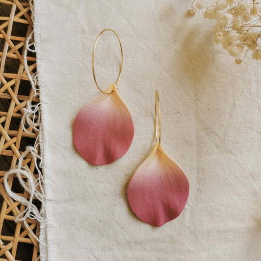 DELEN | large rose petal 30mm hoop earrings in dusky pink ombre